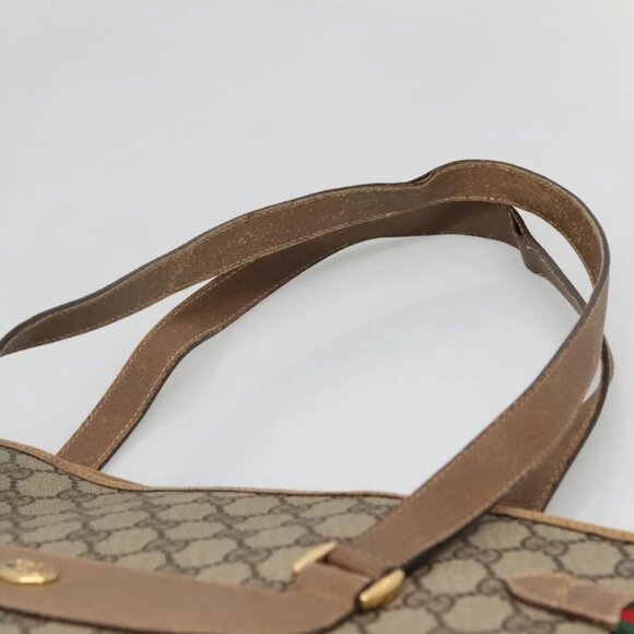 GUCCI GG Supreme Web Sherry Line Tote Bag PVC Beige Gold 39 02 091 Auth 135062 - Picture 9 of 15